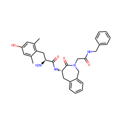 Cc1cc(O)cc(C)c1C[C@H](N)C(=O)N[C@H]1Cc2ccccc2CN(CC(=O)NCc2ccccc2)C1=O ZINC000036221912