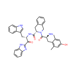 Cc1cc(O)cc(C)c1C[C@H](N)C(=O)N1Cc2ccccc2C[C@H]1C(=O)N[C@@H](Cc1c[nH]c2ccccc12)C(=O)c1nc2ccccc2[nH]1 ZINC000049605626