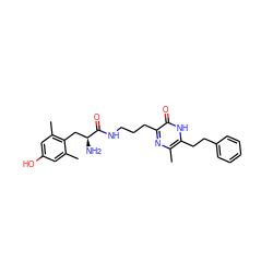 Cc1cc(O)cc(C)c1C[C@H](N)C(=O)NCCCc1nc(C)c(CCc2ccccc2)[nH]c1=O ZINC000028825456