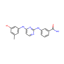 Cc1cc(O)cc(Nc2ccnc(Nc3cccc(C(N)=O)c3)n2)c1 ZINC000028950520