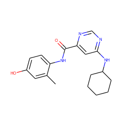 Cc1cc(O)ccc1NC(=O)c1cc(NC2CCCCC2)ncn1 ZINC000049036629