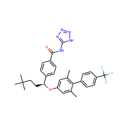 Cc1cc(O[C@@H](CCC(C)(C)C)c2ccc(C(=O)Nc3nnn[nH]3)cc2)cc(C)c1-c1ccc(C(F)(F)F)cc1 ZINC000043174818