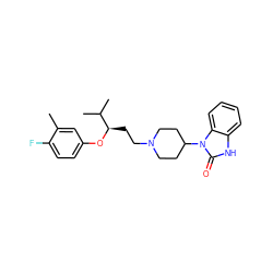 Cc1cc(O[C@H](CCN2CCC(n3c(=O)[nH]c4ccccc43)CC2)C(C)C)ccc1F ZINC000028340652