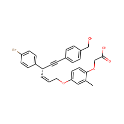 Cc1cc(OC/C=C\[C@@H](C#Cc2ccc(CO)cc2)c2ccc(Br)cc2)ccc1OCC(=O)O ZINC000028823278