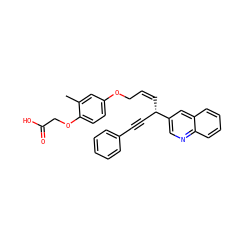 Cc1cc(OC/C=C\[C@@H](C#Cc2ccccc2)c2cnc3ccccc3c2)ccc1OCC(=O)O ZINC000028823292