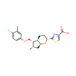 Cc1cc(OC[C@H]2[C@@H](F)C[C@@H]3O[C@@H](c4nc(C(=O)O)cs4)CC[C@@H]32)ccc1Cl ZINC000653717177