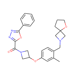 Cc1cc(OC2CN(C(=O)c3nnc(-c4ccccc4)o3)C2)ccc1CN1CC2(CCCO2)C1 ZINC000169701428