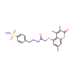 Cc1cc(OCC(=O)NCCc2ccc(S(N)(=O)=O)cc2)c2c(C)c(C)c(=O)oc2c1 ZINC000009446931