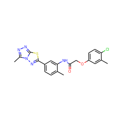 Cc1cc(OCC(=O)Nc2cc(-c3nn4c(C)nnc4s3)ccc2C)ccc1Cl ZINC000003656289