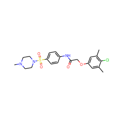 Cc1cc(OCC(=O)Nc2ccc(S(=O)(=O)N3CCN(C)CC3)cc2)cc(C)c1Cl ZINC000035877328