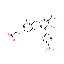 Cc1cc(OCC(=O)O)cc(C)c1Cc1cc(-c2ccc([N+](=O)[O-])cc2)c(O)c(C(C)C)c1 ZINC000013475084