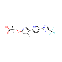 Cc1cc(OCC(C)(C)C(=O)O)ncc1-c1ccc(-c2ncc(C(F)(F)F)[nH]2)cn1 ZINC000150250498