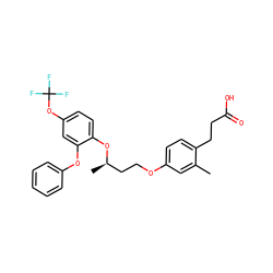 Cc1cc(OCC[C@@H](C)Oc2ccc(OC(F)(F)F)cc2Oc2ccccc2)ccc1CCC(=O)O ZINC000034717712