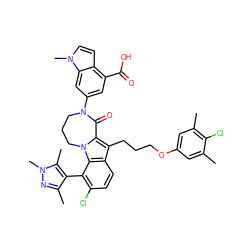 Cc1cc(OCCCc2c3n(c4c(-c5c(C)nn(C)c5C)c(Cl)ccc24)CCCN(c2cc(C(=O)O)c4ccn(C)c4c2)C3=O)cc(C)c1Cl ZINC001772644389