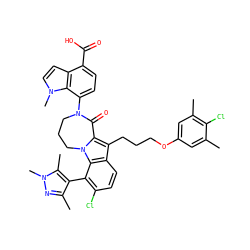 Cc1cc(OCCCc2c3n(c4c(-c5c(C)nn(C)c5C)c(Cl)ccc24)CCCN(c2ccc(C(=O)O)c4ccn(C)c24)C3=O)cc(C)c1Cl ZINC001772594015