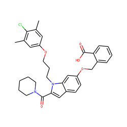 Cc1cc(OCCCn2c(C(=O)N3CCCCC3)cc3ccc(OCc4ccccc4C(=O)O)cc32)cc(C)c1Cl ZINC001772602712