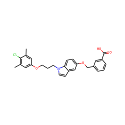 Cc1cc(OCCCn2ccc3cc(OCc4cccc(C(=O)O)c4)ccc32)cc(C)c1Cl ZINC001772597628