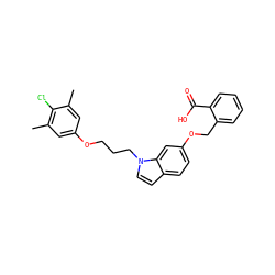 Cc1cc(OCCCn2ccc3ccc(OCc4ccccc4C(=O)O)cc32)cc(C)c1Cl ZINC001772598525