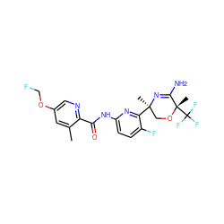 Cc1cc(OCF)cnc1C(=O)Nc1ccc(F)c([C@]2(C)CO[C@@](C)(C(F)(F)F)C(N)=N2)n1 ZINC000167685528