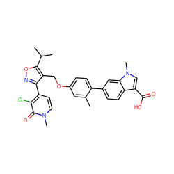 Cc1cc(OCc2c(-c3ccn(C)c(=O)c3Cl)noc2C(C)C)ccc1-c1ccc2c(C(=O)O)cn(C)c2c1 ZINC000044404645