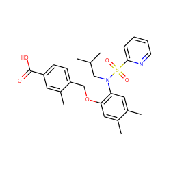 Cc1cc(OCc2ccc(C(=O)O)cc2C)c(N(CC(C)C)S(=O)(=O)c2ccccn2)cc1C ZINC000001491640