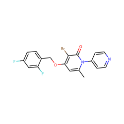 Cc1cc(OCc2ccc(F)cc2F)c(Br)c(=O)n1-c1ccncc1 ZINC000049045343