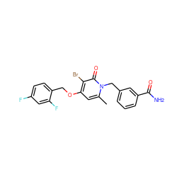 Cc1cc(OCc2ccc(F)cc2F)c(Br)c(=O)n1Cc1cccc(C(N)=O)c1 ZINC000049054086