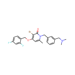 Cc1cc(OCc2ccc(F)cc2F)c(Br)c(=O)n1Cc1cccc(CN(C)C)c1 ZINC000048999605