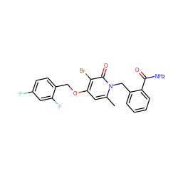 Cc1cc(OCc2ccc(F)cc2F)c(Br)c(=O)n1Cc1ccccc1C(N)=O ZINC000049050289