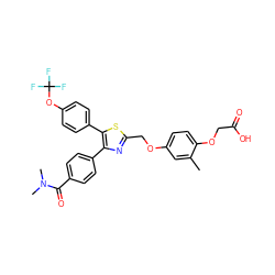 Cc1cc(OCc2nc(-c3ccc(C(=O)N(C)C)cc3)c(-c3ccc(OC(F)(F)F)cc3)s2)ccc1OCC(=O)O ZINC000049792665