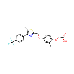 Cc1cc(OCc2nc(-c3ccc(C(F)(F)F)cc3)c(C)s2)ccc1OCC(=O)O ZINC000049036299