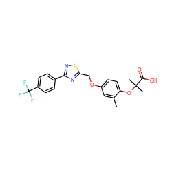 Cc1cc(OCc2nc(-c3ccc(C(F)(F)F)cc3)ns2)ccc1OC(C)(C)C(=O)O ZINC000028710197