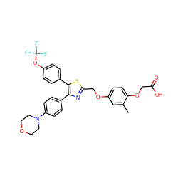 Cc1cc(OCc2nc(-c3ccc(N4CCOCC4)cc3)c(-c3ccc(OC(F)(F)F)cc3)s2)ccc1OCC(=O)O ZINC000049781224