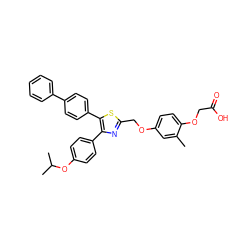 Cc1cc(OCc2nc(-c3ccc(OC(C)C)cc3)c(-c3ccc(-c4ccccc4)cc3)s2)ccc1OCC(=O)O ZINC000049777854