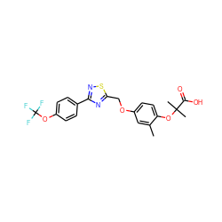 Cc1cc(OCc2nc(-c3ccc(OC(F)(F)F)cc3)ns2)ccc1OC(C)(C)C(=O)O ZINC000028710198