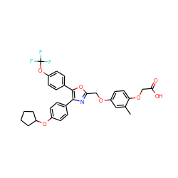 Cc1cc(OCc2nc(-c3ccc(OC4CCCC4)cc3)c(-c3ccc(OC(F)(F)F)cc3)o2)ccc1OCC(=O)O ZINC000049778049