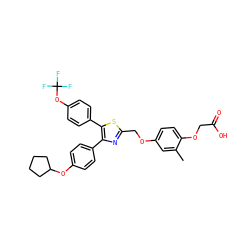 Cc1cc(OCc2nc(-c3ccc(OC4CCCC4)cc3)c(-c3ccc(OC(F)(F)F)cc3)s2)ccc1OCC(=O)O ZINC000049778048