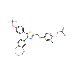 Cc1cc(OCc2nc(-c3ccc4c(c3)OCCCO4)c(-c3ccc(OC(F)(F)F)cc3)s2)ccc1OCC(=O)O ZINC000049780196