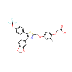 Cc1cc(OCc2nc(-c3ccc4c(c3)OCO4)c(-c3ccc(OC(F)(F)F)cc3)s2)ccc1OCC(=O)O ZINC000049785235