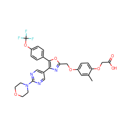 Cc1cc(OCc2nc(-c3cnc(N4CCOCC4)nc3)c(-c3ccc(OC(F)(F)F)cc3)o2)ccc1OCC(=O)O ZINC000049778062