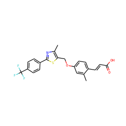 Cc1cc(OCc2sc(-c3ccc(C(F)(F)F)cc3)nc2C)ccc1/C=C/C(=O)O ZINC000013489473