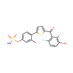 Cc1cc(OS(N)(=O)=O)ccc1-c1ccc(C(=O)c2c(F)ccc(O)c2F)s1 ZINC001772612745