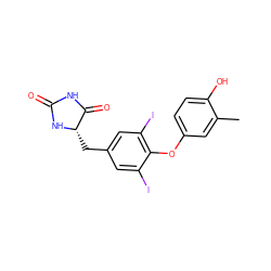 Cc1cc(Oc2c(I)cc(C[C@@H]3NC(=O)NC3=O)cc2I)ccc1O ZINC000029123868