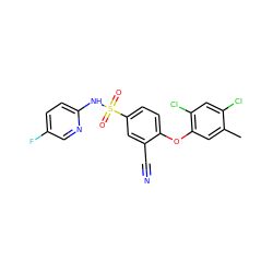 Cc1cc(Oc2ccc(S(=O)(=O)Nc3ccc(F)cn3)cc2C#N)c(Cl)cc1Cl ZINC000473194404