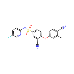 Cc1cc(Oc2ccc(S(=O)(=O)Nc3ccc(F)cn3)cc2C#N)ccc1C#N ZINC000473194808