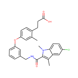 Cc1cc(Oc2cccc(CNC(=O)c3c(C)c4cc(Cl)ccc4n3C)c2)ccc1CCC(=O)O ZINC000028825491