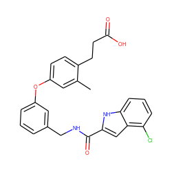 Cc1cc(Oc2cccc(CNC(=O)c3cc4c(Cl)cccc4[nH]3)c2)ccc1CCC(=O)O ZINC000028825479