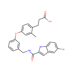 Cc1cc(Oc2cccc(CNC(=O)c3cc4cc(Br)ccc4[nH]3)c2)ccc1CCC(=O)O ZINC000028825482