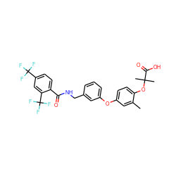 Cc1cc(Oc2cccc(CNC(=O)c3ccc(C(F)(F)F)cc3C(F)(F)F)c2)ccc1OC(C)(C)C(=O)O ZINC000028825465