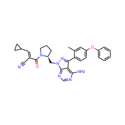 Cc1cc(Oc2ccccc2)ccc1-c1nn(C[C@@H]2CCCN2C(=O)/C(C#N)=C/C2CC2)c2ncnc(N)c12 ZINC000211008829